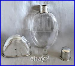 Flasque à Alcool En Cristal Ou verre Argent Massif Et Vermeil Poinçon Minerve