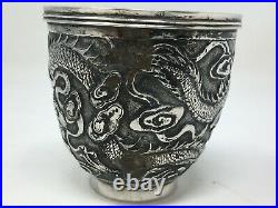 Gobelet Timbale Argent Massif Poinçon Dragon Asie Asia Asian Silver Antique 79gr