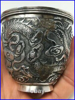Gobelet Timbale Argent Massif Poinçon Dragon Asie Asia Asian Silver Antique 79gr