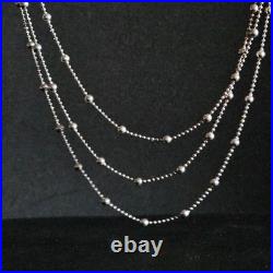 Grand collier 3 brins en argent massif mailles boulettes poinçon 925