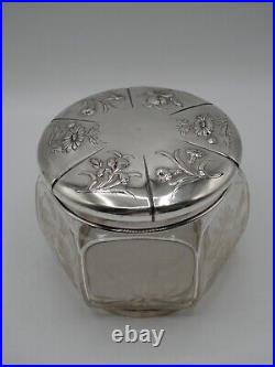 Grande Boite Ronde Argent Massif Et Verre Poincon Minerve Art Nouveau