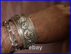 Gros bracelet manchette en argent massif poinçons Minerve 2 + orfèvre 94,6 Gr