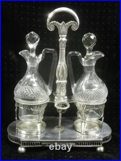 HUILIER VINAIGRIER ARGENT MASSIF EMPIRE POINÇON COQ 18 èm CRISTAL TAILLE HUILIER VINAIGRIER ARGENT MASSIF EMPIRE POINÇON COQ 18 èm CRISTAL TAILLE