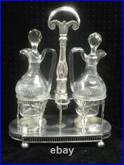 HUILIER VINAIGRIER ARGENT MASSIF EMPIRE POINÇON COQ 18 èm CRISTAL TAILLE HUILIER VINAIGRIER ARGENT MASSIF EMPIRE POINÇON COQ 18 èm CRISTAL TAILLE