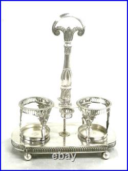 HUILIER VINAIGRIER ARGENT MASSIF EMPIRE POINÇON COQ 18 èm CRISTAL TAILLE HUILIER VINAIGRIER ARGENT MASSIF EMPIRE POINÇON COQ 18 èm CRISTAL TAILLE