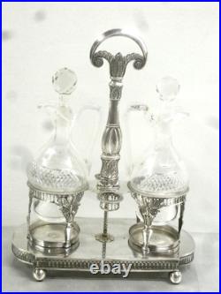HUILIER VINAIGRIER ARGENT MASSIF EMPIRE POINÇON COQ 18 èm CRISTAL TAILLE HUILIER VINAIGRIER ARGENT MASSIF EMPIRE POINÇON COQ 18 èm CRISTAL TAILLE
