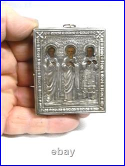 Icône Russe Orthodoxe 3 Saint Argent Massif Poincon 84 Peinture Miniature Icône Russe Orthodoxe 3 Saint Argent Massif Poincon 84 Peinture Miniature