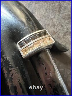 Importante bague en argent massif style Tank, Pierres Fines Poinçonné Vintage