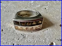 Importante bague en argent massif style Tank, Pierres Fines Poinçonné Vintage