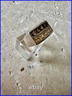 Importante bague en argent massif style Tank, Pierres Fines Poinçonné Vintage