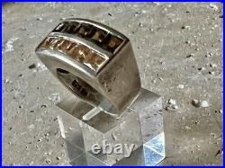 Importante bague en argent massif style Tank, Pierres Fines Poinçonné Vintage