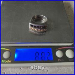 Importante bague en argent massif style Tank, Pierres Fines Poinçonné Vintage