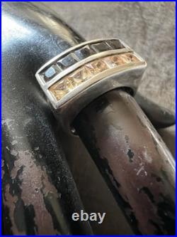 Importante bague en argent massif style Tank, Pierres Fines Poinçonné Vintage