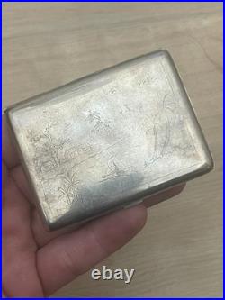 Joli Etui boite Argent massif Vietnam Vietnamien Poinçon 900 Paysage 73 Gr