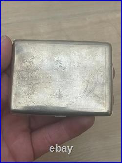 Joli Etui boite Argent massif Vietnam Vietnamien Poinçon 900 Paysage 73 Gr