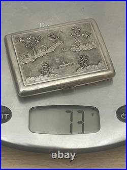 Joli Etui boite Argent massif Vietnam Vietnamien Poinçon 900 Paysage 73 Gr