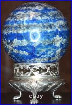 Les anneaux de Saturne! Sphère lapis lazuli, socle antique argent massif poinçon