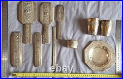 Lot d'argent massif Poinçons Cygne x6, 900 x3 800 x1 Asie Indo chine 780 Gr