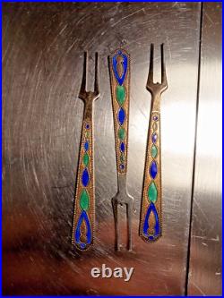 Lot de 3 petites fourchettes Argent Massif Emaille Cloisonnés Russe poincon 875