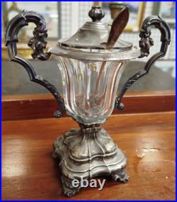 MOUTARDIER en ARGENT MASSIF et Cristal XIXe 19e Art Table Poincons 29VitB 05/03