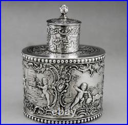 Magnfique boîte à thé en argent massif allemande poinçon HANAU GERMANY 19EME