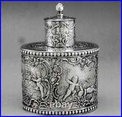 Magnfique boîte à thé en argent massif allemande poinçon HANAU GERMANY 19EME