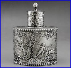 Magnfique boîte à thé en argent massif allemande poinçon HANAU GERMANY 19EME