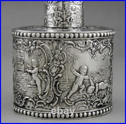 Magnfique boîte à thé en argent massif allemande poinçon HANAU GERMANY 19EME