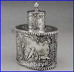 Magnfique boîte à thé en argent massif allemande poinçon HANAU GERMANY 19EME