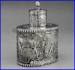 Magnfique boîte à thé en argent massif allemande poinçon HANAU GERMANY 19EME