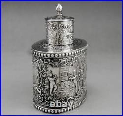 Magnfique boîte à thé en argent massif allemande poinçon HANAU GERMANY 19EME