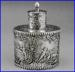 Magnfique boîte à thé en argent massif allemande poinçon HANAU GERMANY 19EME