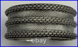 Magnifique Bracelet Manchette Argent Massif Poinçon 925 Ethnique Tressé 51gr