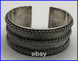 Magnifique Bracelet Manchette Argent Massif Poinçon 925 Ethnique Tressé 51gr