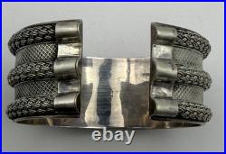 Magnifique Bracelet Manchette Argent Massif Poinçon 925 Ethnique Tressé 51gr