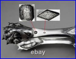 Magnifique Pince à sucre en argent massif poinçon minerve XIXe poids 71.6 G