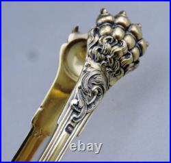 Magnifique ancien Pince à sucre en argent massif vermeil poinçon minerve XIX e Magnifique ancien Pince à sucre en argent massif vermeil poinçon minerve XIX e