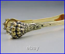 Magnifique ancien Pince à sucre en argent massif vermeil poinçon minerve XIX e Magnifique ancien Pince à sucre en argent massif vermeil poinçon minerve XIX e