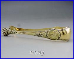 Magnifique ancien Pince à sucre en argent massif vermeil poinçon minerve XIX e Magnifique ancien Pince à sucre en argent massif vermeil poinçon minerve XIX e