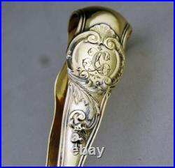 Magnifique ancien Pince à sucre en argent massif vermeil poinçon minerve XIX e Magnifique ancien Pince à sucre en argent massif vermeil poinçon minerve XIX e
