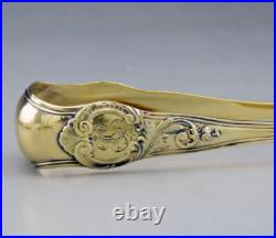 Magnifique ancien Pince à sucre en argent massif vermeil poinçon minerve XIX e Magnifique ancien Pince à sucre en argent massif vermeil poinçon minerve XIX e