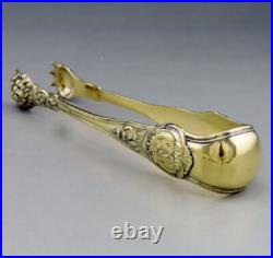 Magnifique ancien Pince à sucre en argent massif vermeil poinçon minerve XIX e Magnifique ancien Pince à sucre en argent massif vermeil poinçon minerve XIX e