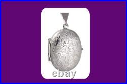 Médaillon de famille gravé 4 photos en argent massif 925 poinçon 26 x 20 mm