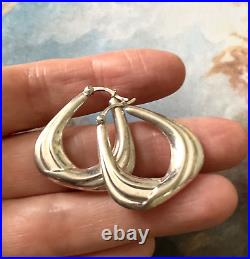 Modernist Design Elegantes Boucles D'oreilles Anciennes, Argent Massif, Poinçon