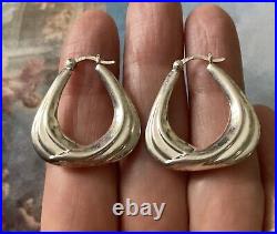 Modernist Design Elegantes Boucles D'oreilles Anciennes, Argent Massif, Poinçon