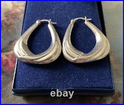 Modernist Design Elegantes Boucles D'oreilles Anciennes, Argent Massif, Poinçon