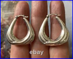 Modernist Design Elegantes Boucles D'oreilles Anciennes, Argent Massif, Poinçon