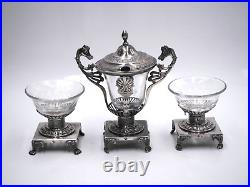 Moutardier Et Paire De Salerons En Argent Massif Poincon Vieillard 1819 Cristal