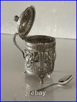 Moutardier à décor d'anges en Argent Massif Poinçon Minerve Moutardier à décor d'anges en Argent Massif Poinçon Minerve