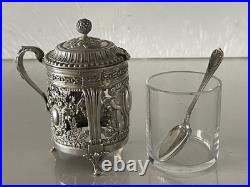 Moutardier à décor d'anges en Argent Massif Poinçon Minerve Moutardier à décor d'anges en Argent Massif Poinçon Minerve